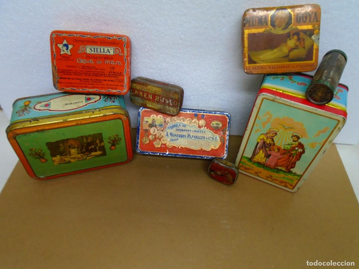 Cajas y cajitas met&aacute;licas: LOTE DE 8 CAJAS LITOGRAFIADAS VARIAS:AZAFRANES,TURRONES,LITINES,PLUMINES,ETC..VER FOTOS.