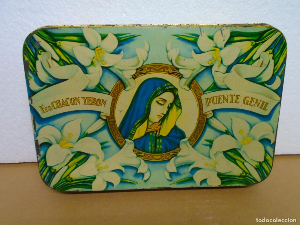 Cajas y cajitas met&aacute;licas: ANTIGUA CAJA HOJALATA LITOGRAFIADA DULCE DE MEMBRILLO,PUENTE GENIL(CORDOBA)FCO.CHACON.