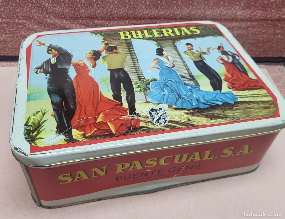 Cajas y cajitas met&aacute;licas: ANTIGUA CAJA LATA PUBLICIDAD SAN PASCUAL PUENTE GENIL BULERIAS