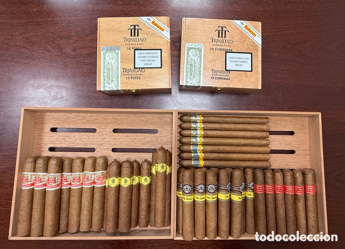 Caixas e caixinhas met&aacute;licas: Lote de 74 puros cubanos