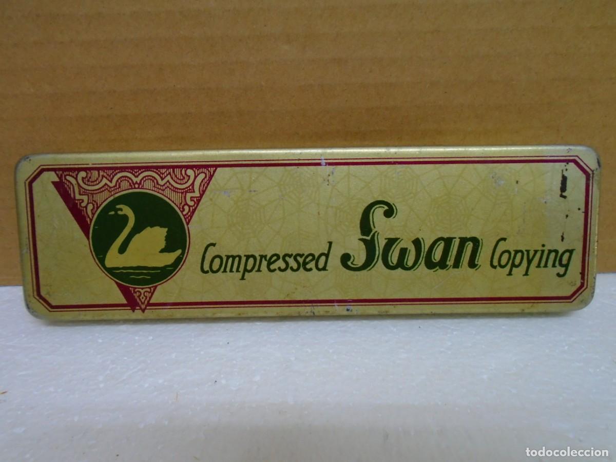 Cajas y cajitas met&aacute;licas: ANTIGUA CAJA HOJALATA LITOGRAFIADA DE LAPICAES COMPRESSED&rdquo;SWAN&rdquo;COPYNG.