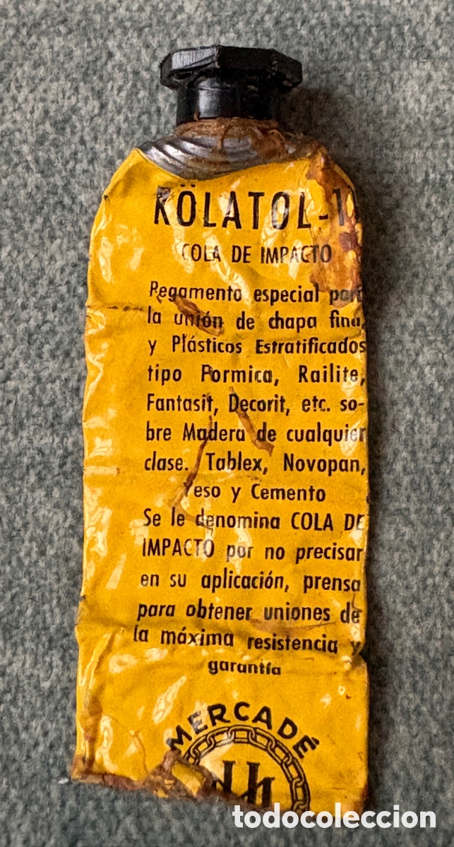 Cajas y cajitas met&aacute;licas: (L961) Antiguo Tubo de Cola de Impacto K&Ouml;LATOL-11 - Marca Mercad&eacute; MH - Envase Met&aacute;lico Vintage