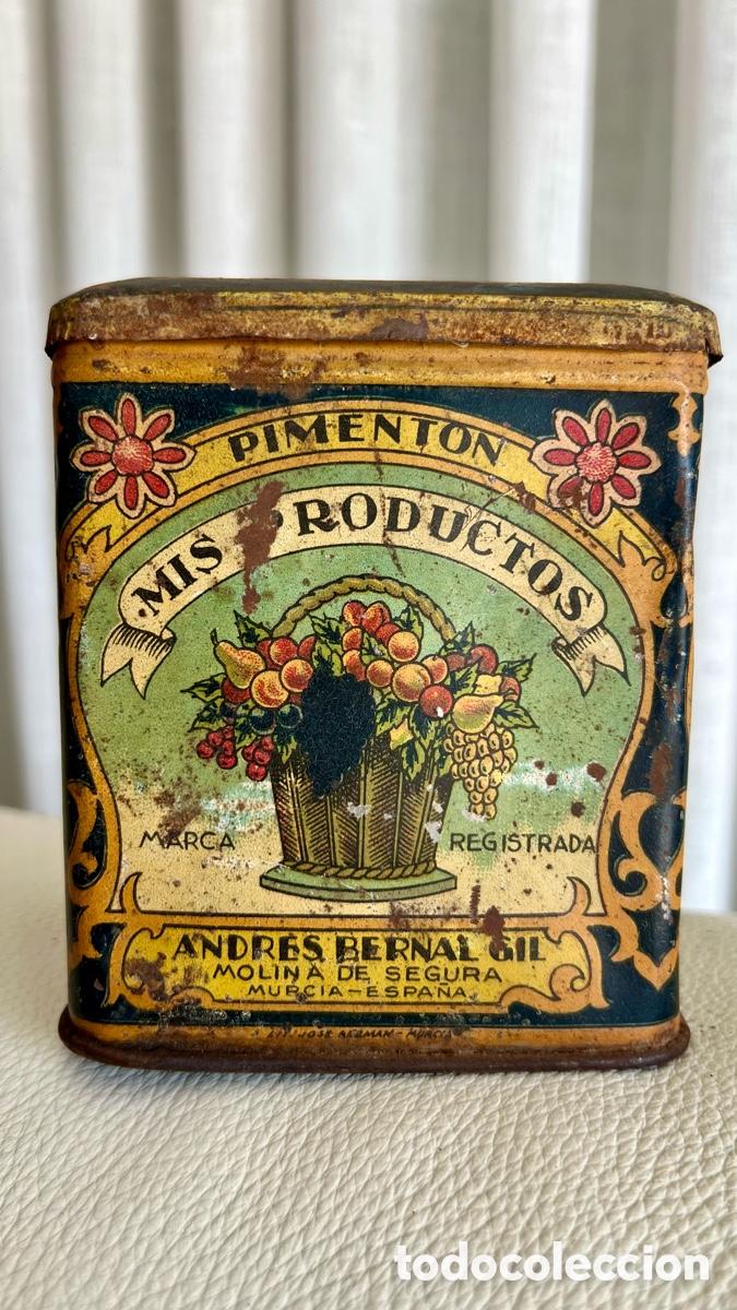 Cajas y cajitas met&aacute;licas: ANTIGUA LATA DE PIMENT&Oacute;N ANDRES BERNAL GIL MOLINA DE SEGURA - ESPINARDO ( MURCIA )