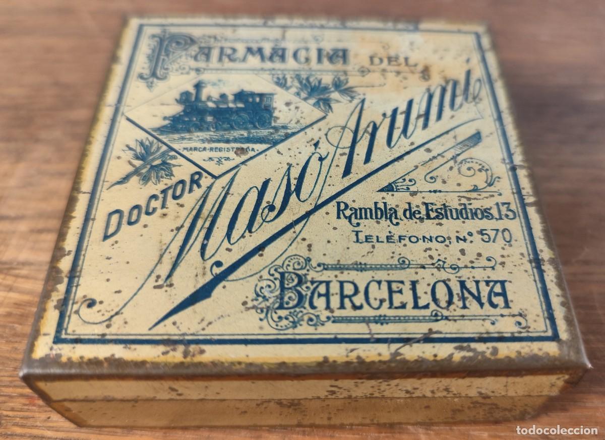 Cajas y cajitas met&aacute;licas: Caja met&aacute;lica &ldquo;Farmacia del Doctor Mas&oacute; Arum&iacute;&rdquo;, Barcelona