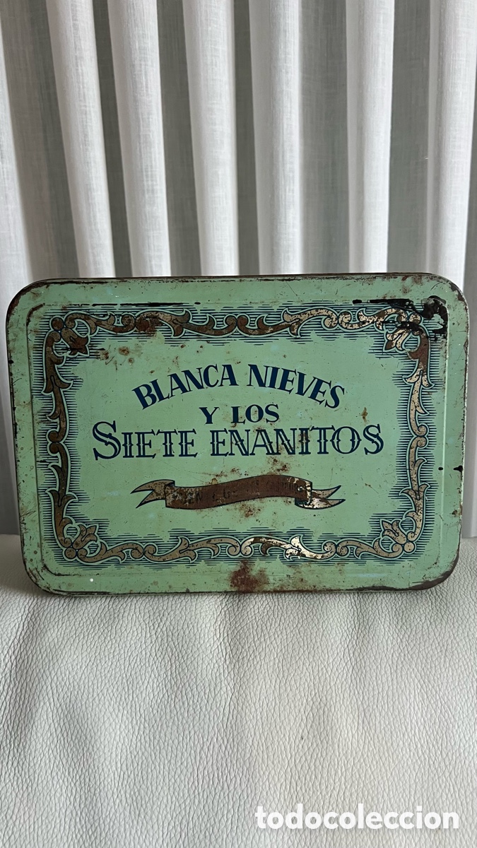 Cajas y cajitas met&aacute;licas: ANTIGUA LATA DULCE DE MENBRILLO BLANCA NIEVES Y LOS SIETE ENANITOS PUENTE GENIL , Fco OSTOS GONZALEZ