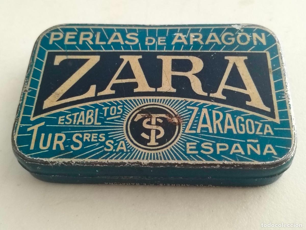 Cajas y cajitas met&aacute;licas: ANTIGUA CAJA FARMACIA LITOGRAFIADA, PERLAS DE ARAGON ZARA, MEDIDAS 60 X 42 X 11 MM