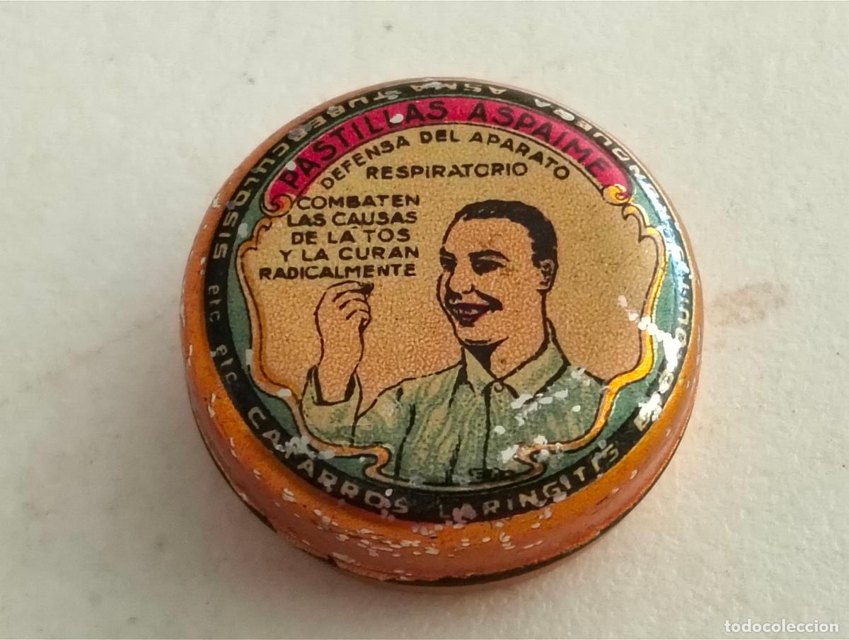 Cajas y cajitas met&aacute;licas: ANTIGUA CAJA FARMACIA LITOGRAFIADA, PASTILLAS ASPAIME, MEDIDAS 26 X 12 MM