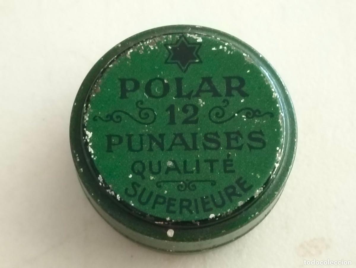 Cajas y cajitas met&aacute;licas: ANTIGUA CAJA FARMACIA LITOGRAFIADA, POLAR 12 - PUNAISES, MEDIDAS 28 X 14 MM