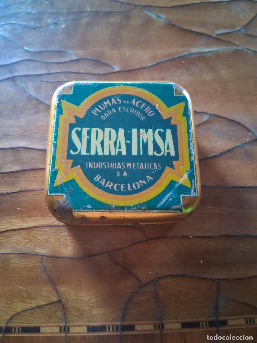 Cajas y cajitas met&aacute;licas: Lata CAJA METALICA SERIGRAFIADA DE PLUMAS DE ACERO PARA ESCRIBIR MARCA SERRA IMSA BARCELONA