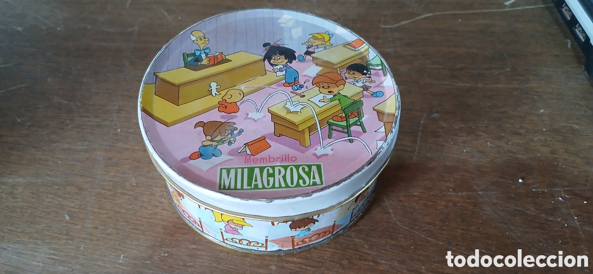 Cajas y cajitas met&aacute;licas: CAJA DE LATA CON PUBLICIDAD DE MEMBRILLO MILAGROSA, CON LA FAMILIA TELERIN