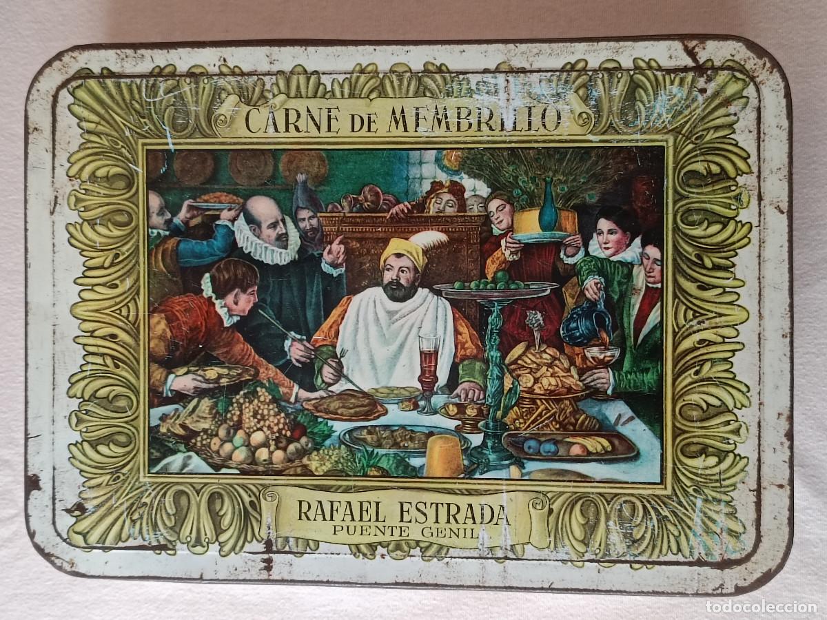 Cajas y cajitas met&aacute;licas: Caja de lata Dulce de Membrillo Rafael Estrada -Puente Genil (C&oacute;rdoba). Campa&ntilde;a 1962-63. VAC&Iacute;A.