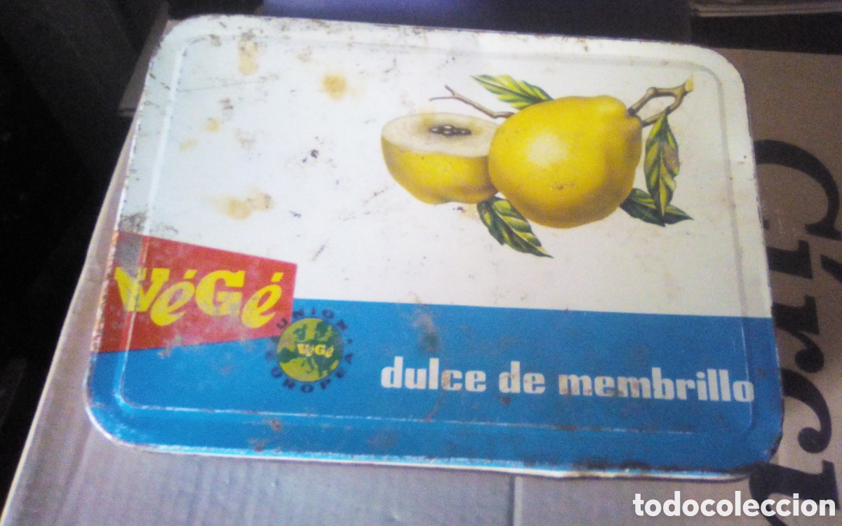 Cajas y cajitas met&aacute;licas: Caja de metal dulce de membrillo V&eacute;g&eacute;. Uni&oacute;n V&eacute;g&eacute; Espa&ntilde;ola, Puente Genil. Campa&ntilde;a 1969/70. Ver fotos