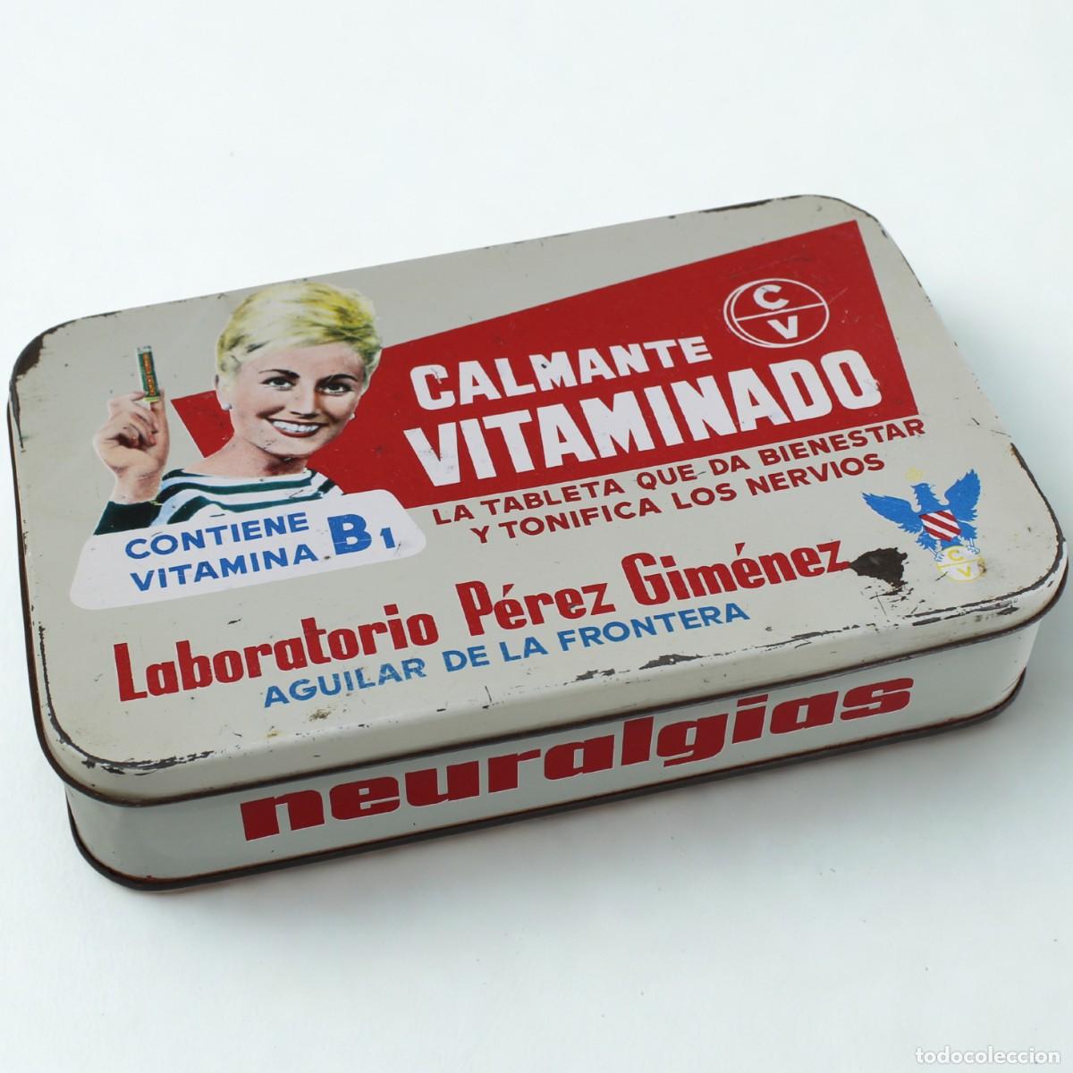 Cajas y cajitas met&aacute;licas: Caja Hojalata Publicidad Farmac&eacute;utica P&eacute;rez Gim&eacute;nez Calmante Vitaminado Vintage