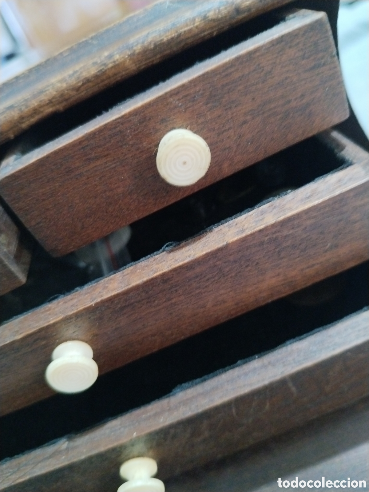 Cajas y cajitas met&aacute;licas: Antiguo Mueble Joyero Secreter de Madera y Hueso (S. XIX-XX)
