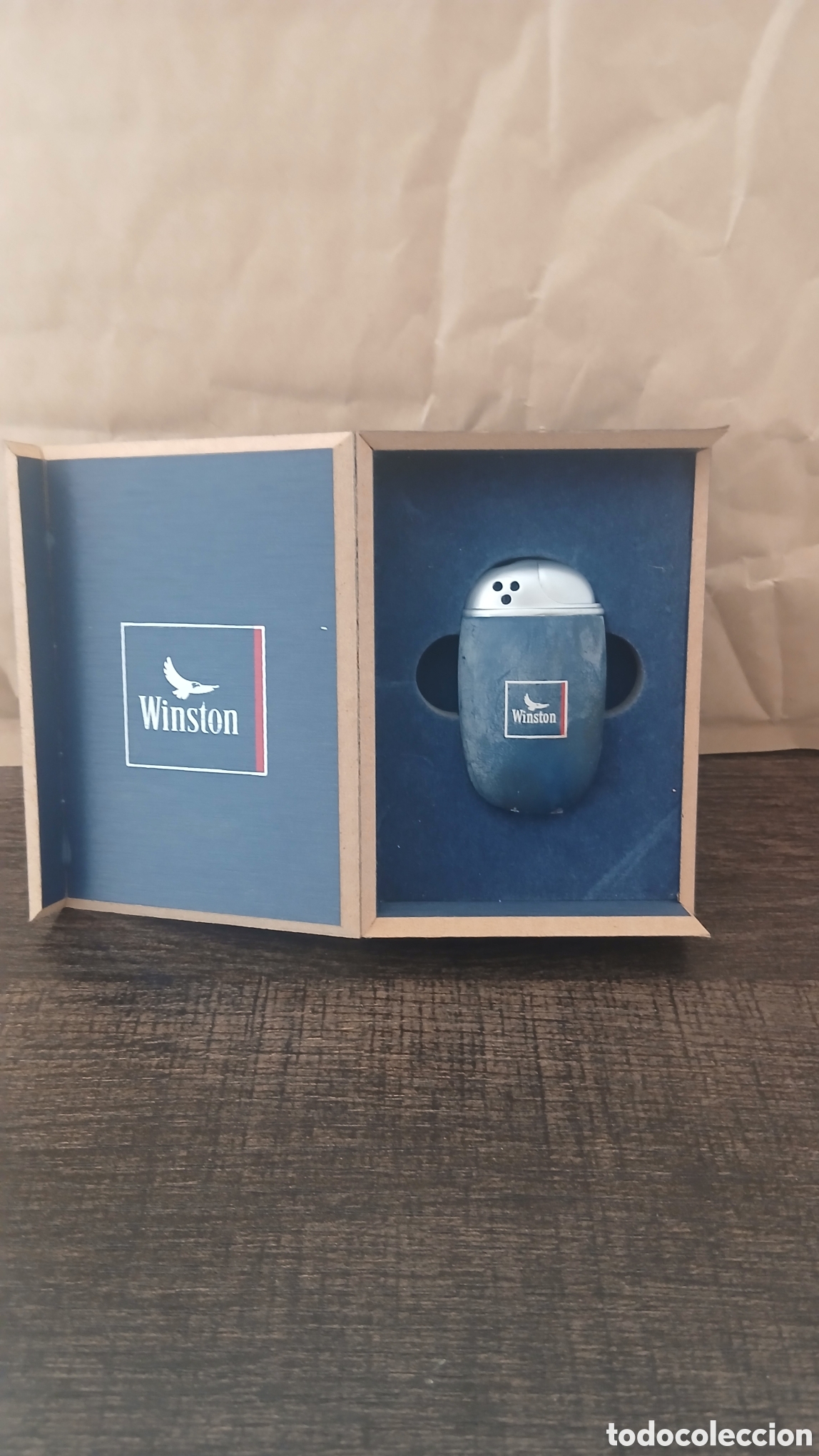 Cajas y cajitas met&aacute;licas: MECHERO WINSTON DE COLECCI&Oacute;N EN CAJA DE MADERA