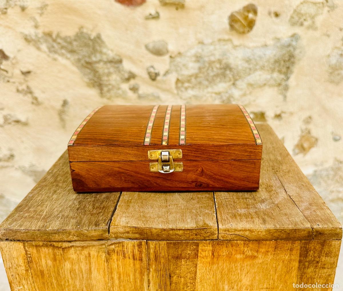 Cajas y cajitas met&aacute;licas: Caja Alhajero Vintage de Madera Noble con Marqueter&iacute;a (18&times;16&times;5 cm)