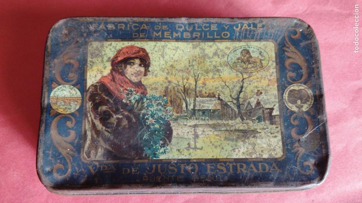 Cajas y cajitas met&aacute;licas: VIUDA DE JUSTO ESTRADA.-FABRICA DE DULCE Y JALEA DE MEMBRILLO.-CAJA METALICA.-PUENTE GENIL.-CORDOBA.