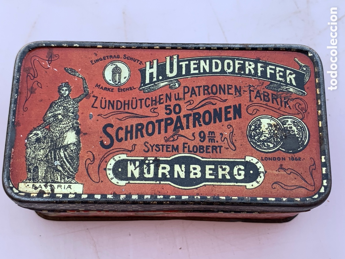 Cajas y cajitas met&aacute;licas: Caja Met&aacute;lica - Cartuchos de Caza - 9 mm - N&Uuml;RNBERG - Schrotpatronen