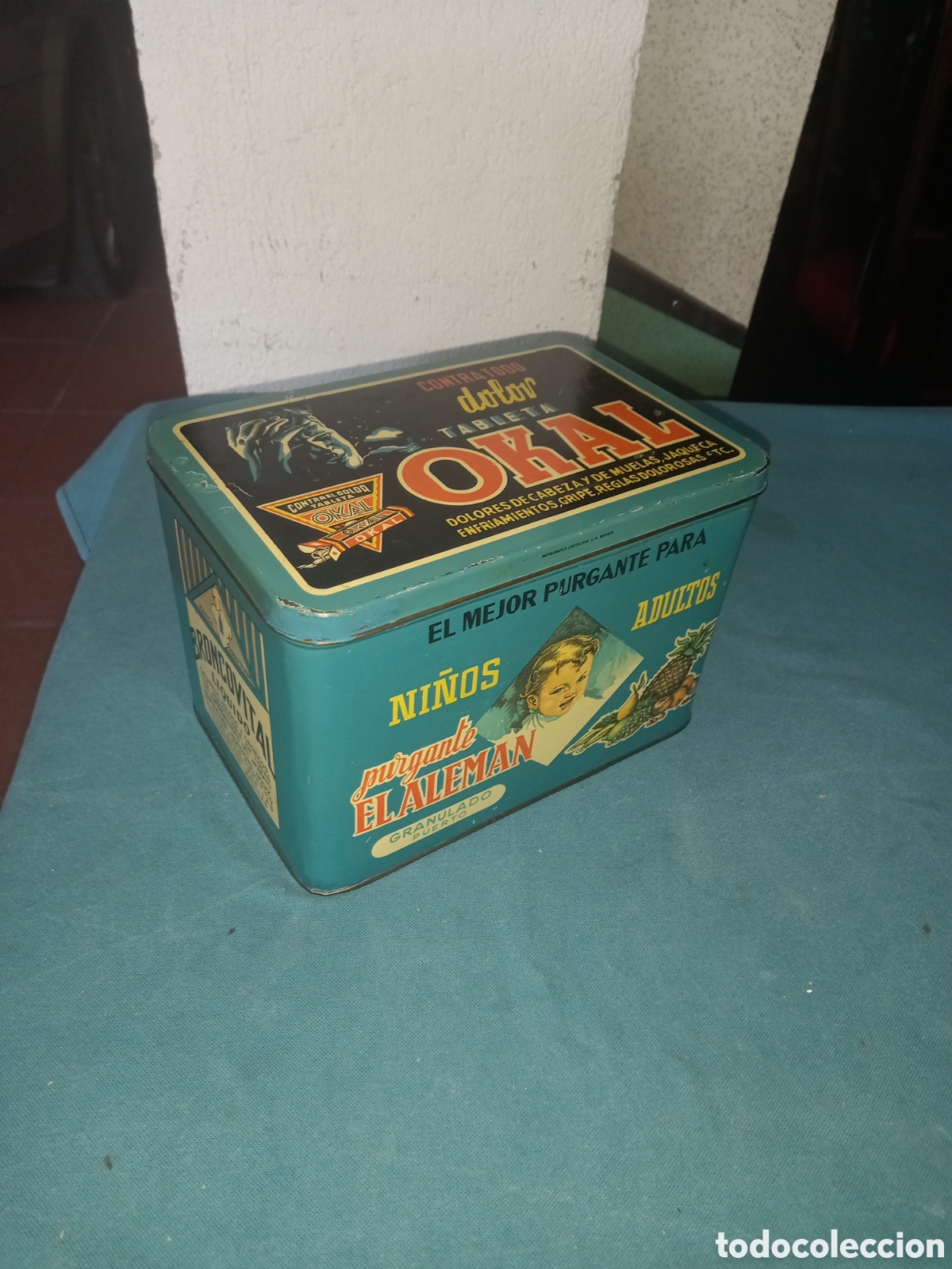 Cajas y cajitas met&aacute;licas: Caja de hojalata, litografiada TABLETAS OKAL. p.s.XX.