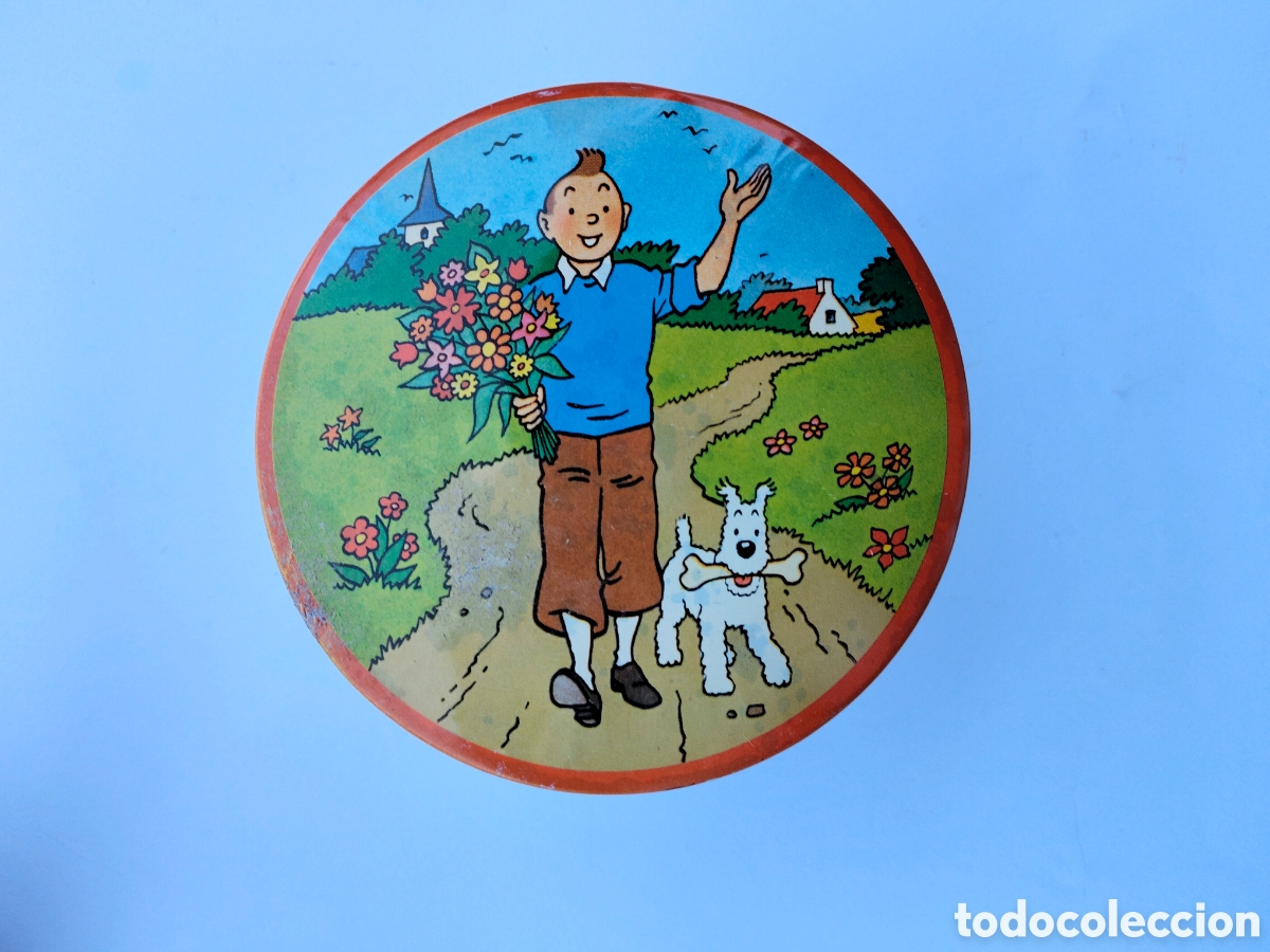 Cajas y cajitas met&aacute;licas: ANTIGUA Y ORECIOSA CAJA HOJALATA LITOGRAFIADA DE PUBLICIDAD DE BOMBONES BRIOCHET DE TINTIN