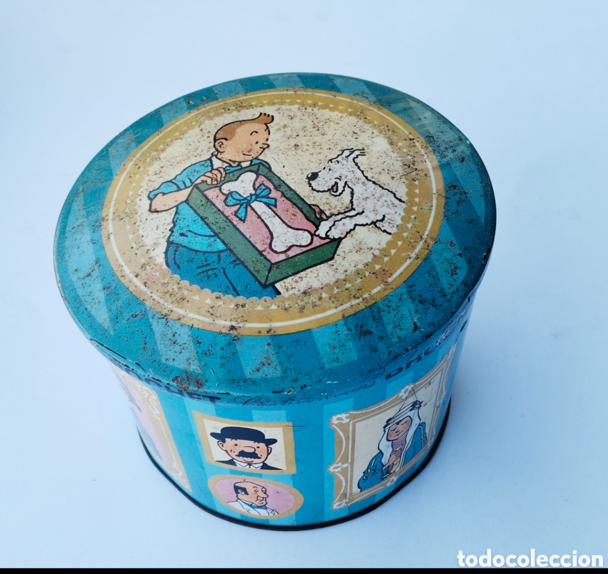 Cajas y cajitas met&aacute;licas: ANTIGUA Y PRECIOSA CAJA LITOGRAFIADA EE PUBLICIDAD DE BRIOCHET - TINTIN 1965