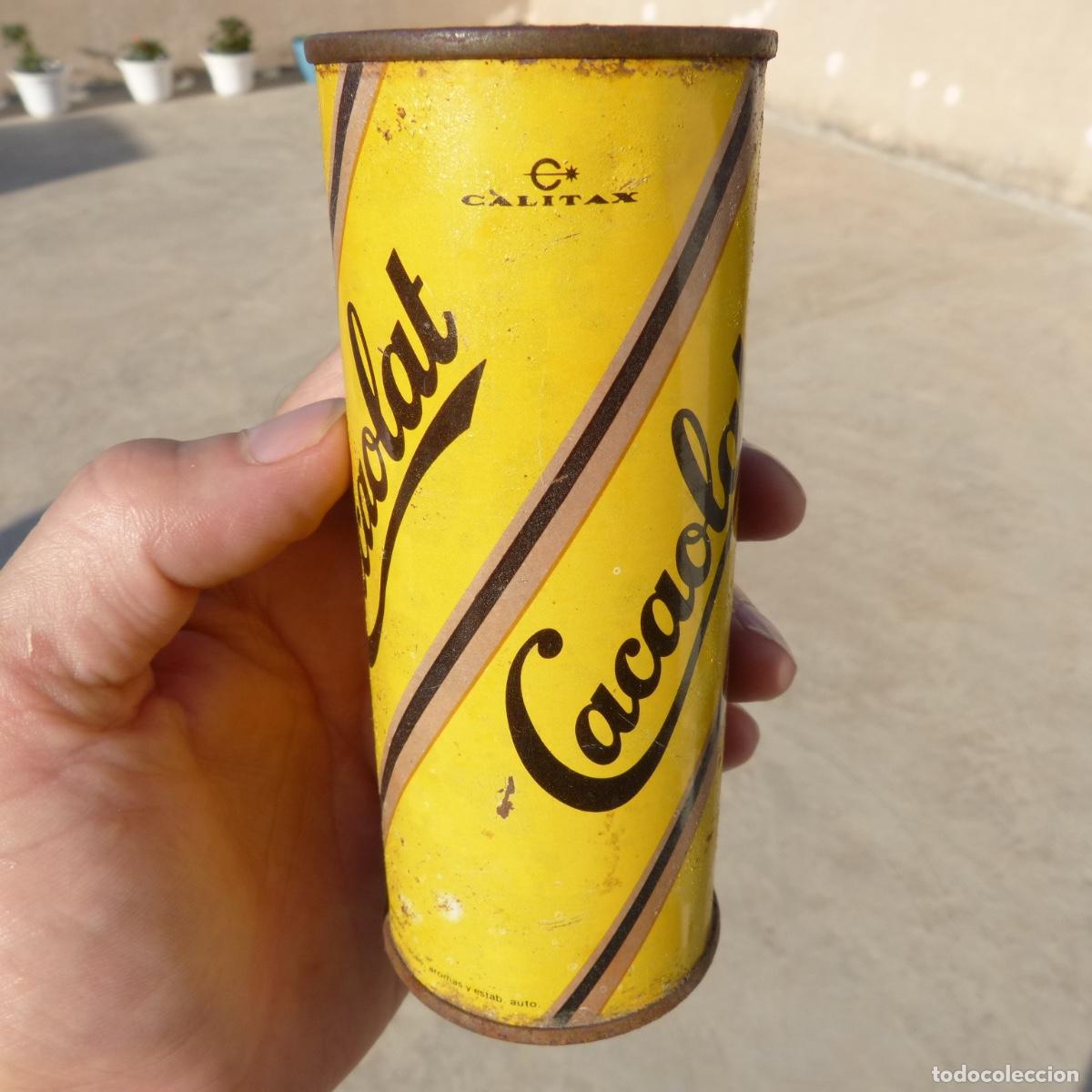 Cajas y cajitas met&aacute;licas: Antigua lata metalica de refresco cacaolat, calitax, 210cc. 52gr.