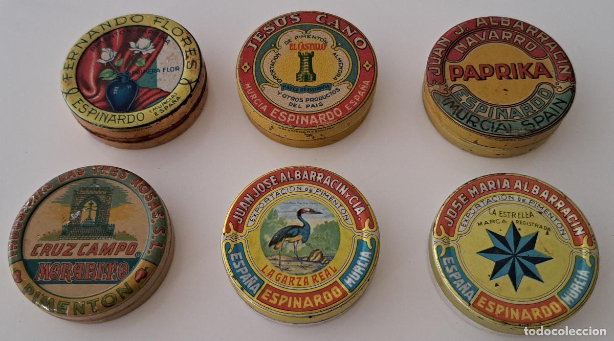 Cajas y cajitas met&aacute;licas: LOTE DE 6 LATAS DE PIMENT&Oacute;N - ESPINARDO ( Murcia ) - ANTIGUAS - TAMA&Ntilde;O PEQUE&Ntilde;O