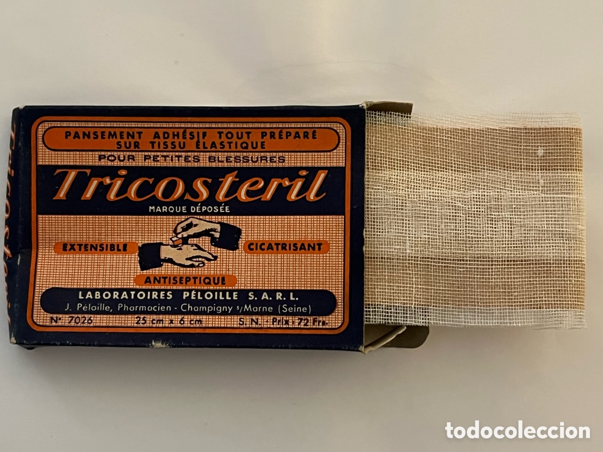 Cajas y cajitas met&aacute;licas: TRICOSTERIL antigua caja de ap&oacute;sitos francesa.. Farmacia.. colecci&oacute;nismo.. (h.1960?)