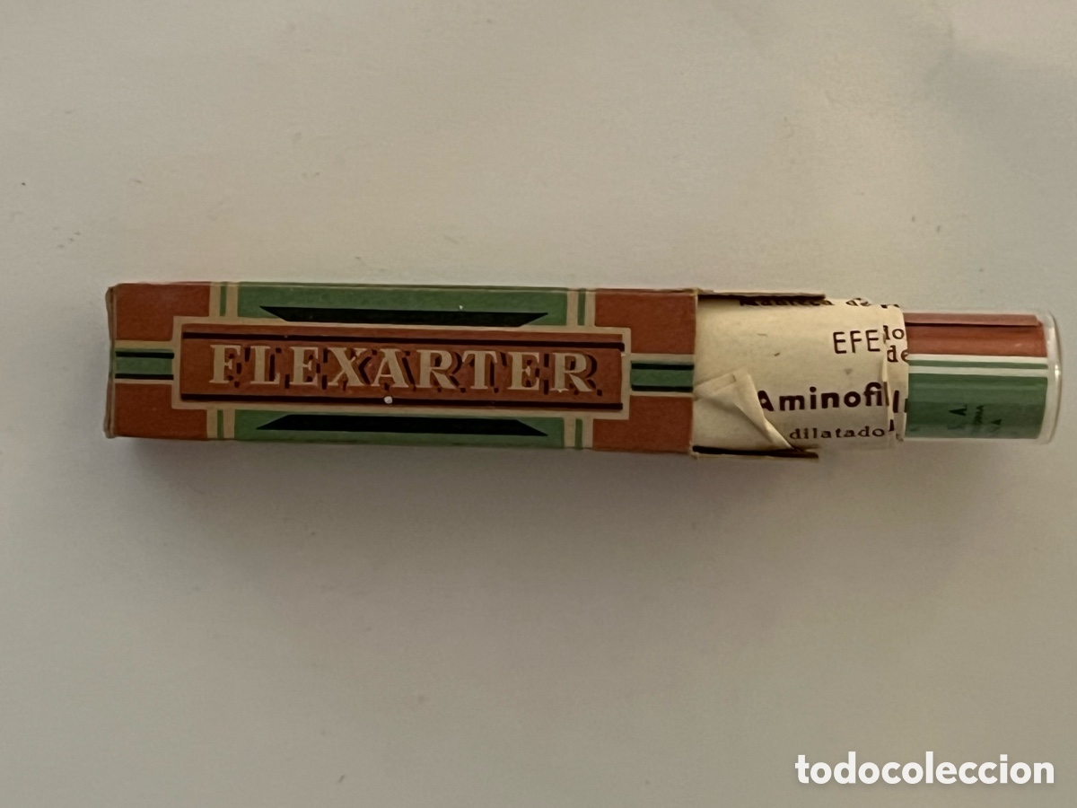 Cajas y cajitas met&aacute;licas: FLEXARTER. LABORATORIOS HOSBON, Barcelona. Caja. recipiente comprimidos, prospecto (h.1945?)