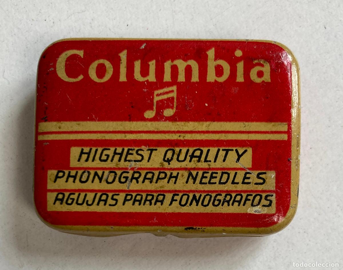 Cajas y cajitas met&aacute;licas: CAJA DE AGUJAS DE GRAMOFONO MARCA COLUMBIA. COLOR ROJO. CONTIENE AGUJAS.