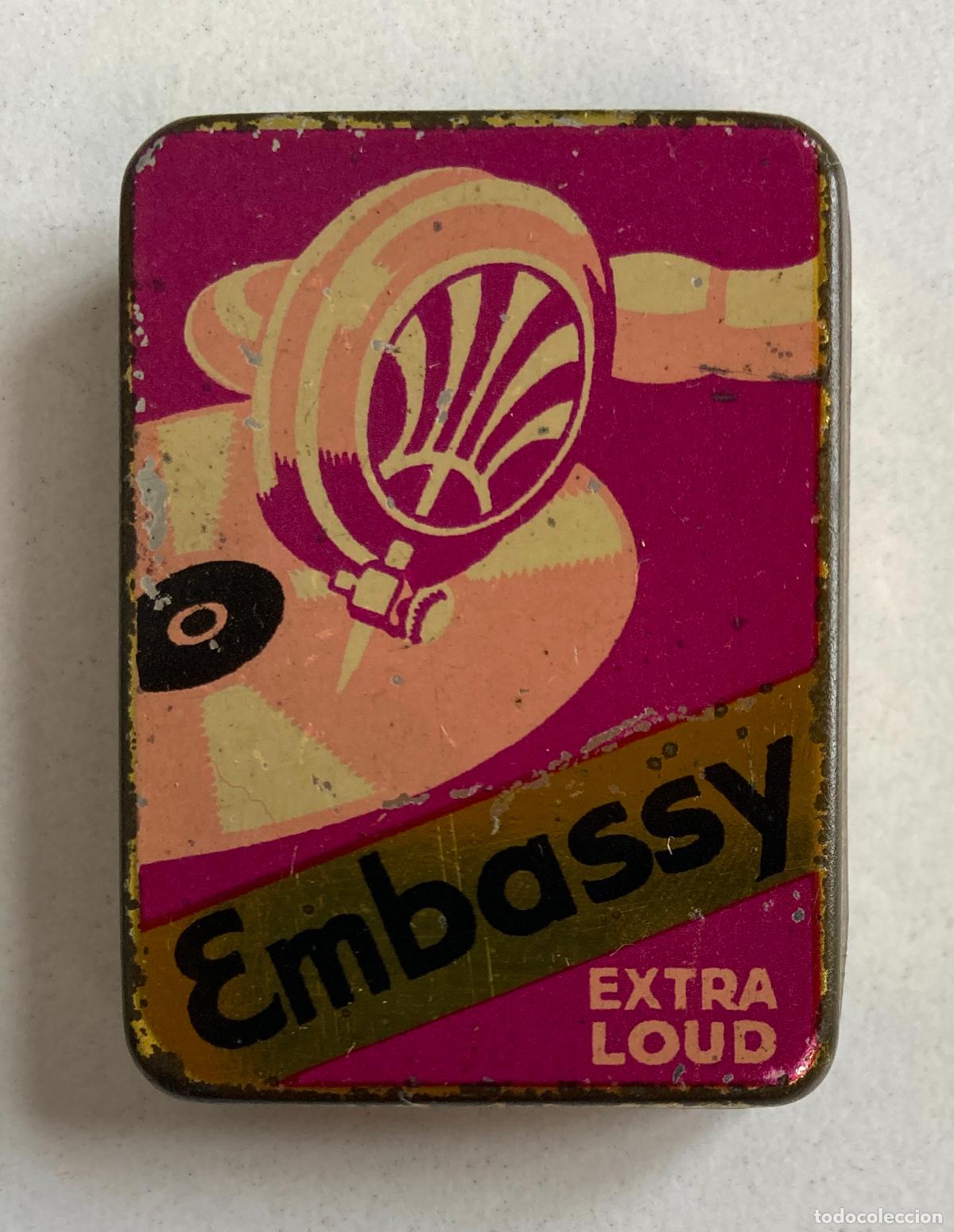 Cajas y cajitas met&aacute;licas: RARA CAJA DE AGUJAS DE GRAMOFONO MARCA EMBASSY. CONTIENE AGUJAS.