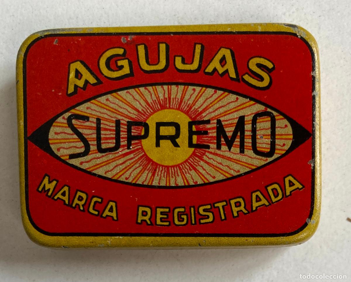 Cajas y cajitas met&aacute;licas: RARA CAJA DE AGUJAS DE GRAMOFONO MARCA SUPREMO. CONTIENE AGUJAS.