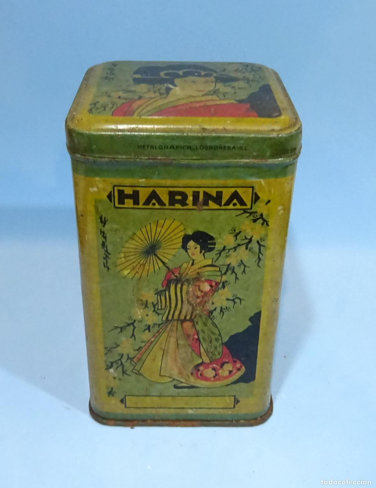 Cajas y cajitas met&aacute;licas: CAJA MET&Aacute;LICA METALGR&Aacute;FICA LOGRO&Ntilde;ESA S.L. HARINA CON ESCENAS AMBIENTE JAPON&Eacute;S. 16 X 9 X 9 CM