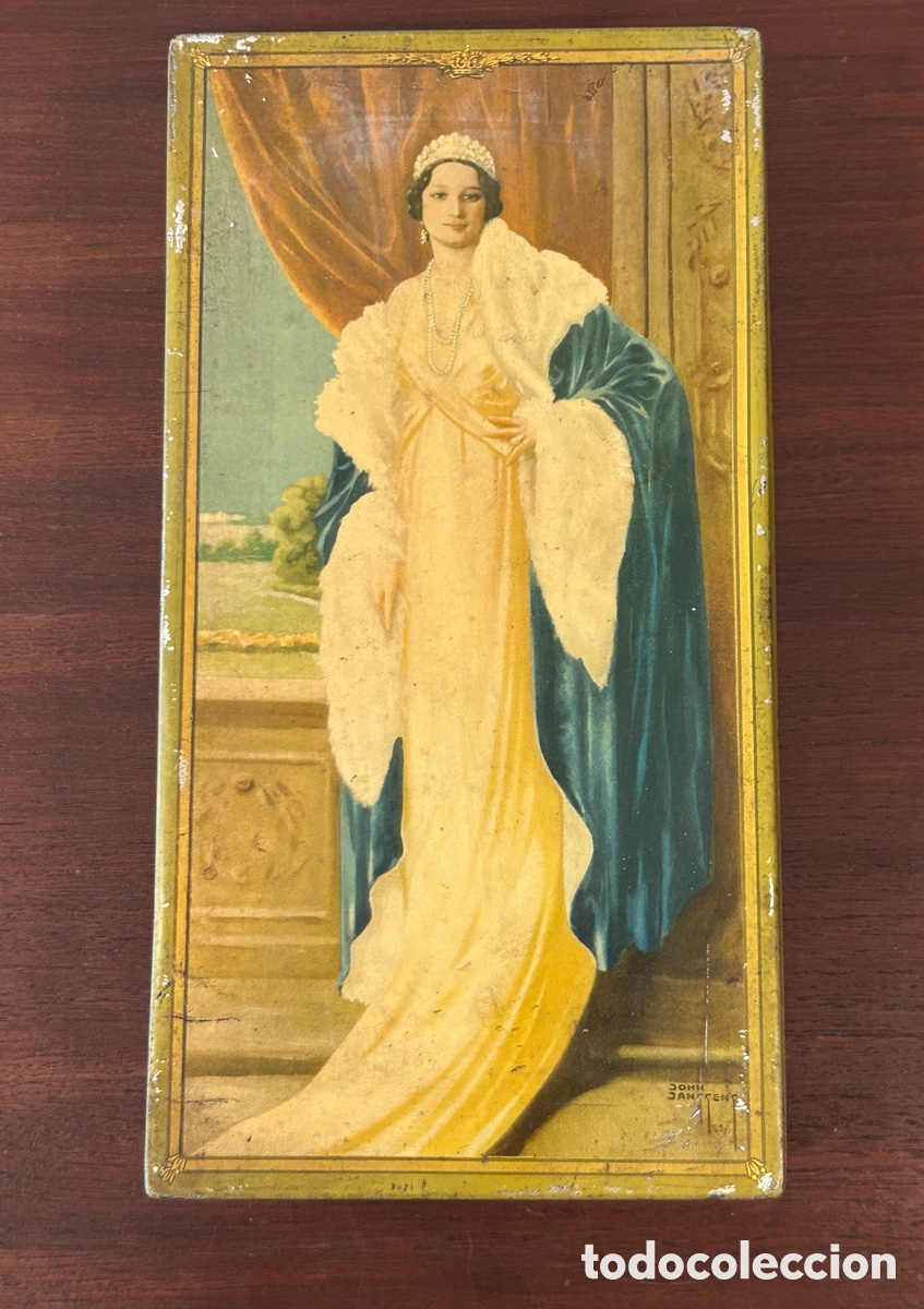 Cajas y cajitas met&aacute;licas: ANTIGUA CAJA DE HOJALATA. 1937. REINA ASTRID. B&Eacute;LGICA. MODERNISMO. ART D&Eacute;CO