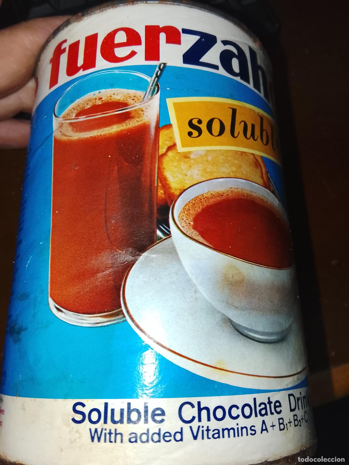 Cajas y cajitas met&aacute;licas: Bote de Cacao Soluble FUERZAHOR - Cart&oacute;n y Etiqueta de Papel - Chocolates ZAHOR (O&ntilde;ate) - A&ntilde;os 70