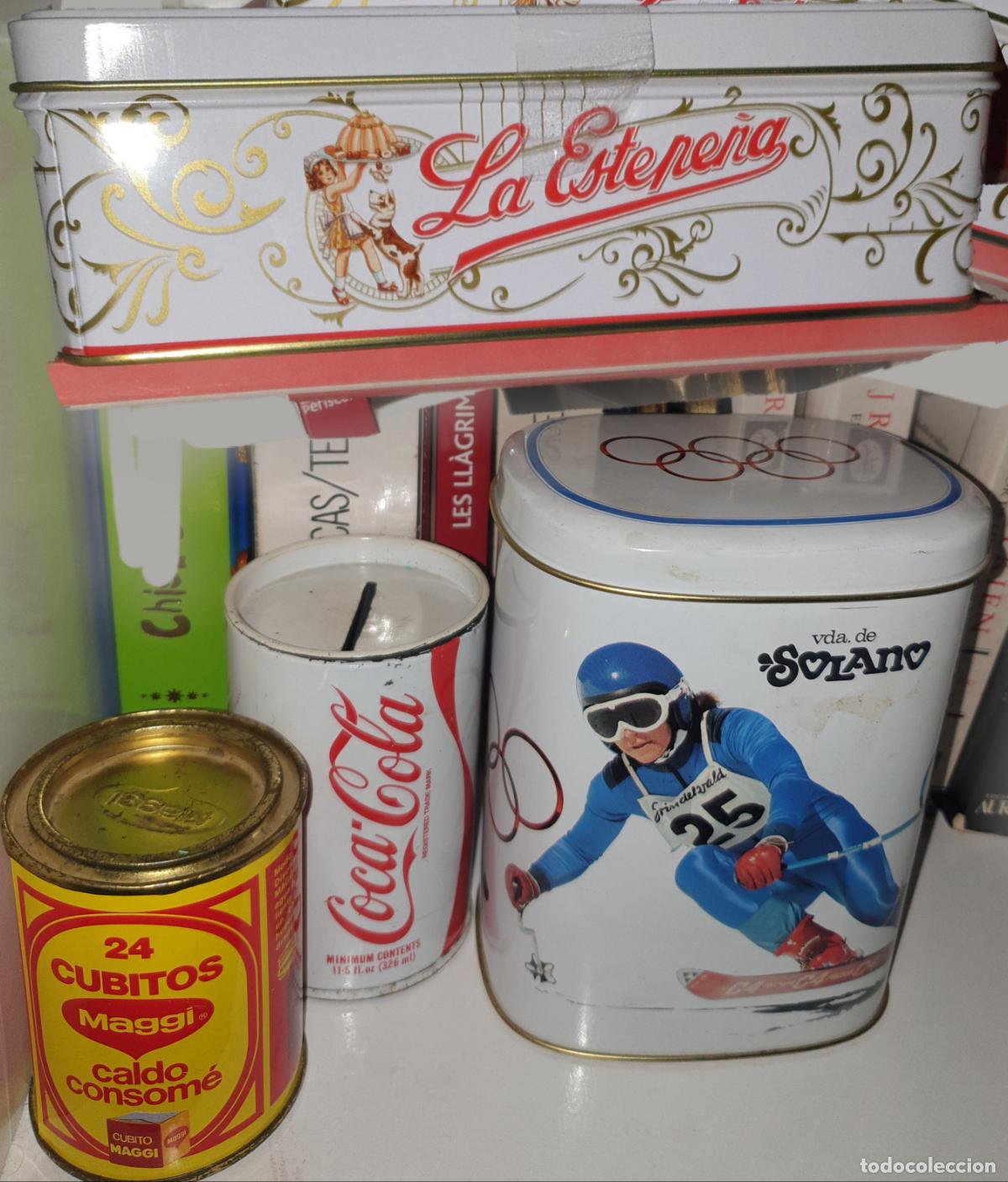 Cajas y cajitas met&aacute;licas: LOTE 4 LATAS VIUDA DE SOLANO, COCA COLA, MAGGI Y LA ESTEPE&Ntilde;A A&Ntilde;OS 80-90