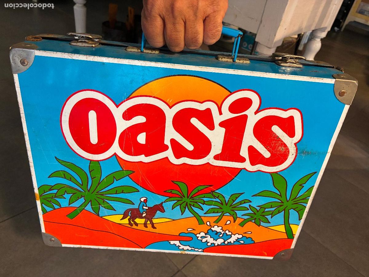 Cajas y cajitas met&aacute;licas: Malet&iacute;n met&aacute;lico refresco de frutas Oasis bebida de Francia mide 39x30x9,5 retro vintage ver fotos