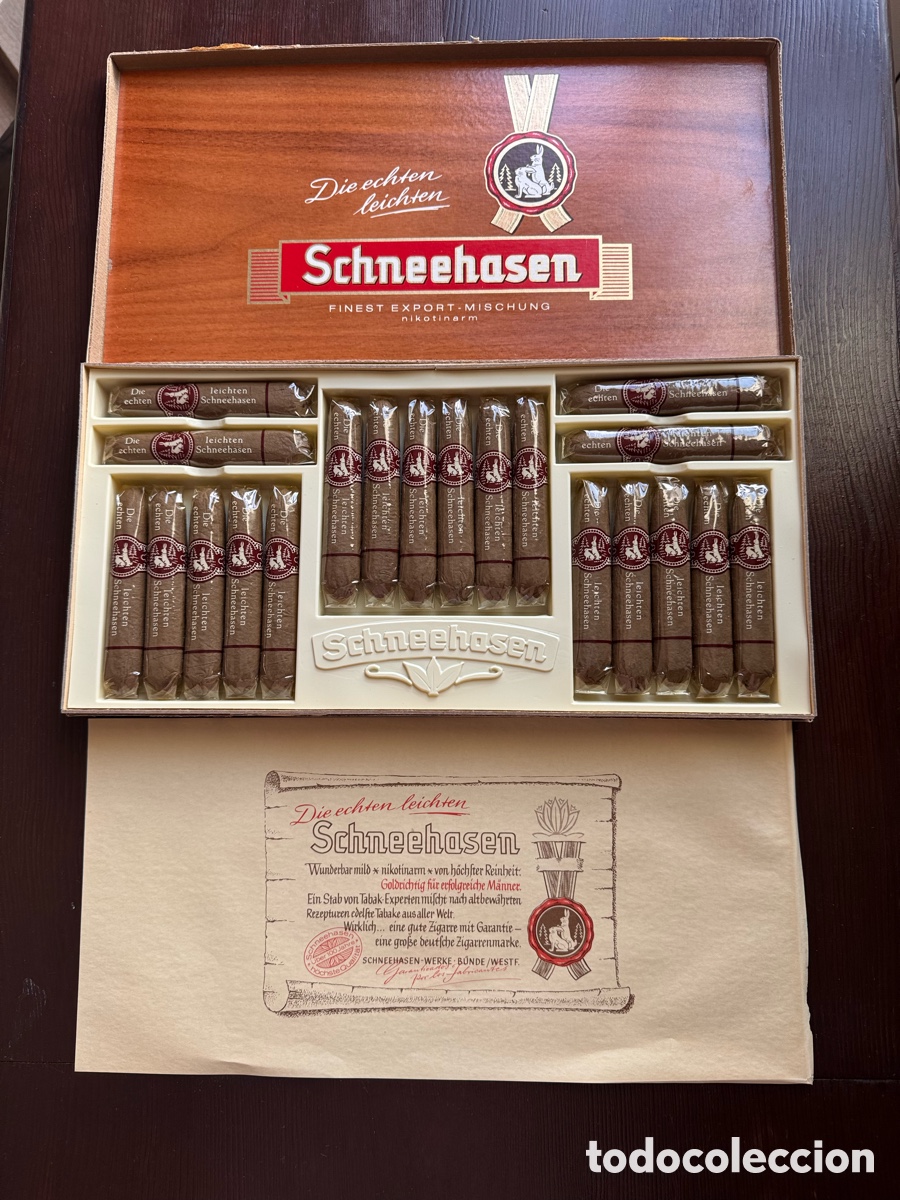 Cajas y cajitas met&aacute;licas: CAJA VINTAGE SCHNEEHASEN 1966 - 20 Puros Die Echten Leichten - Completa con Pergamino