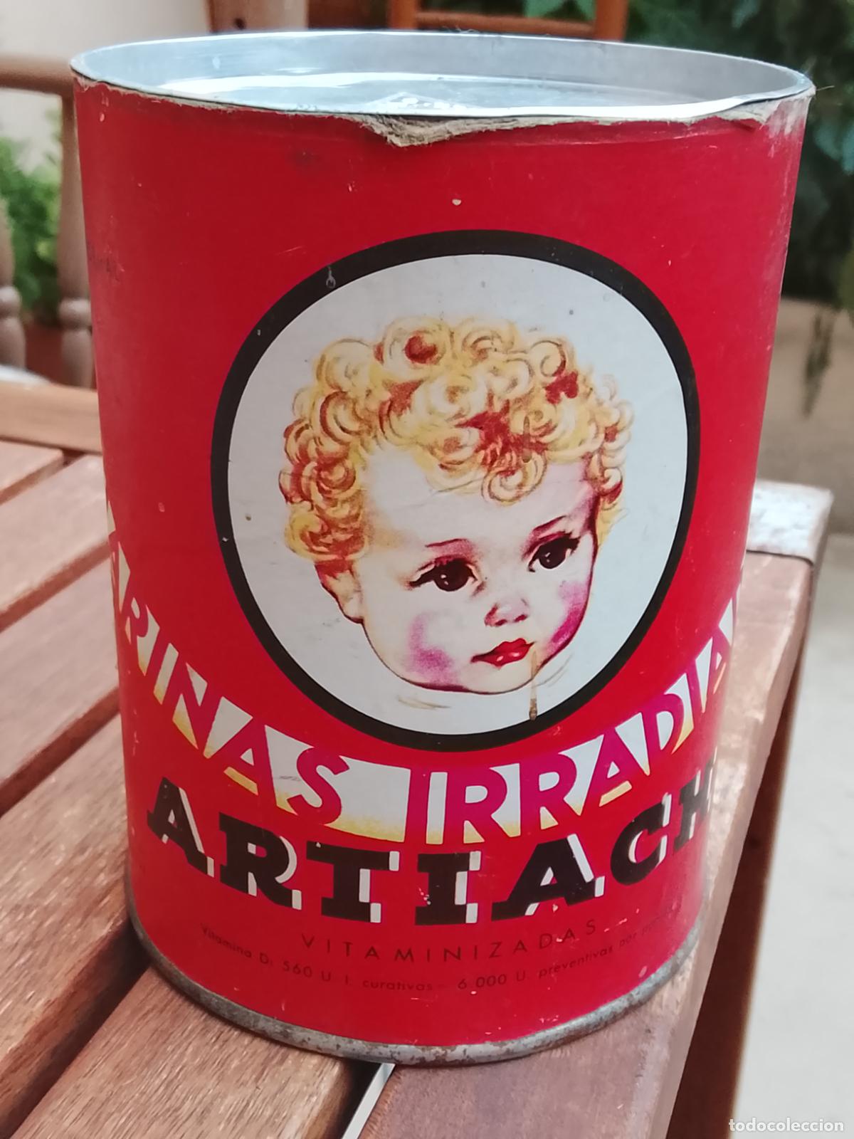 Cajas y cajitas met&aacute;licas: Antiguo Bote de Harinas Irradiadas Artiach - Laboratorios Zaragoza - A&ntilde;os 50 - &iexcl;Con Tapa Original!