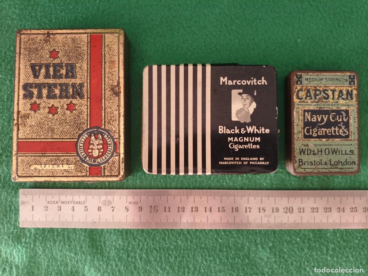 Cajas y cajitas met&aacute;licas: TRES CAJAS DE LATA DE TABACO. ANTIGUAS. VACIAS, COLECCION.