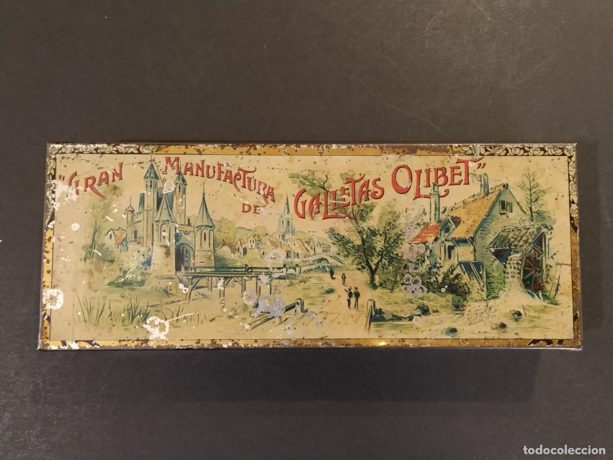 Cajas y cajitas met&aacute;licas: GALLETAS OLIBET - FABRICA EN RENTERIA - CAJA DE CHAPA ANTIGUA - ORIGINAL -VER FOTOS