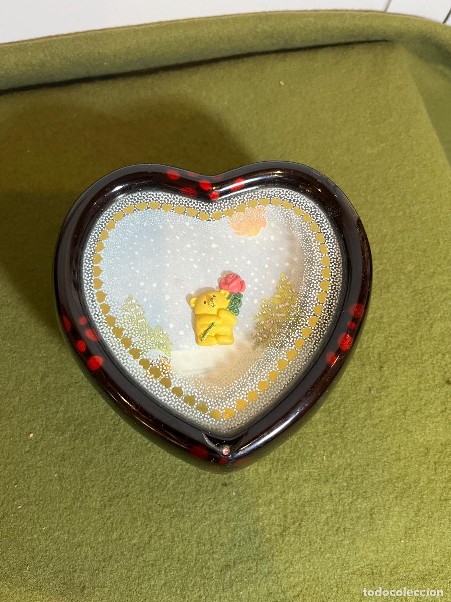 Cajas y cajitas met&aacute;licas: Joyero Musical Vintage Forma Coraz&oacute;n Efecto Carey Osito con Rosa Espejo Interior Caja de M&uacute;sica A&ntilde;os