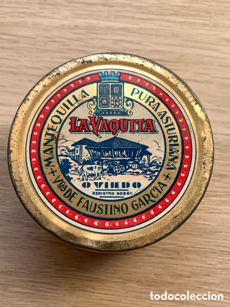 Cajas y cajitas met&aacute;licas: Antigua lata de MANTEQUILLA ASTURIANA Asturias OVIEDO FAUSTINO GARCIA LA VAQUITA leche de vaca