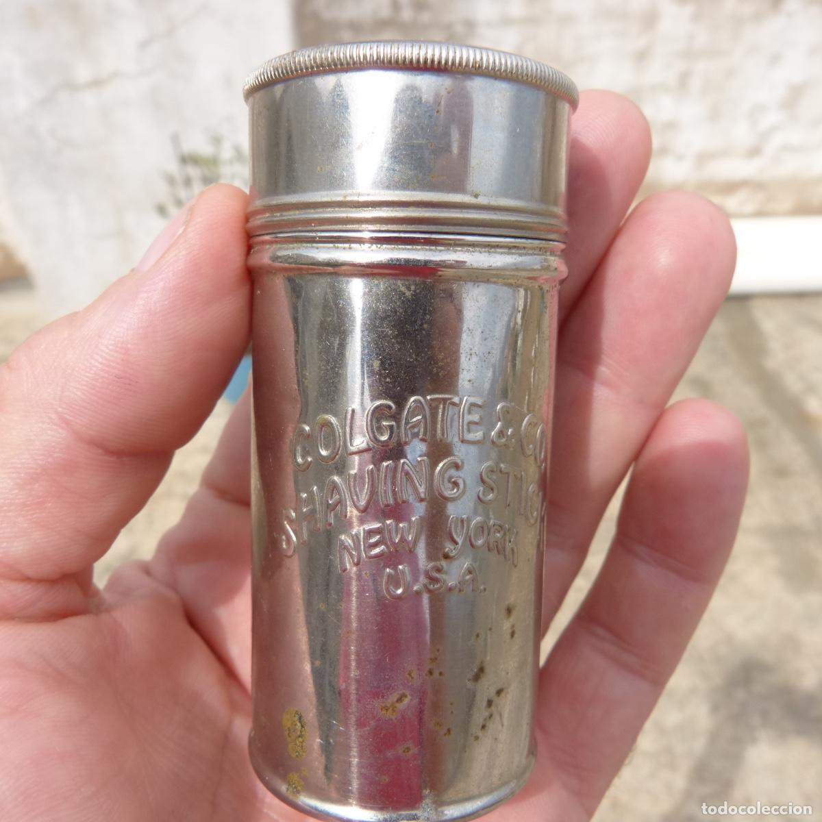 Cajas y cajitas met&aacute;licas: Antiguo bote metalico de barra de jabon para afeitar, barbero, colgare shaving stick, new york.