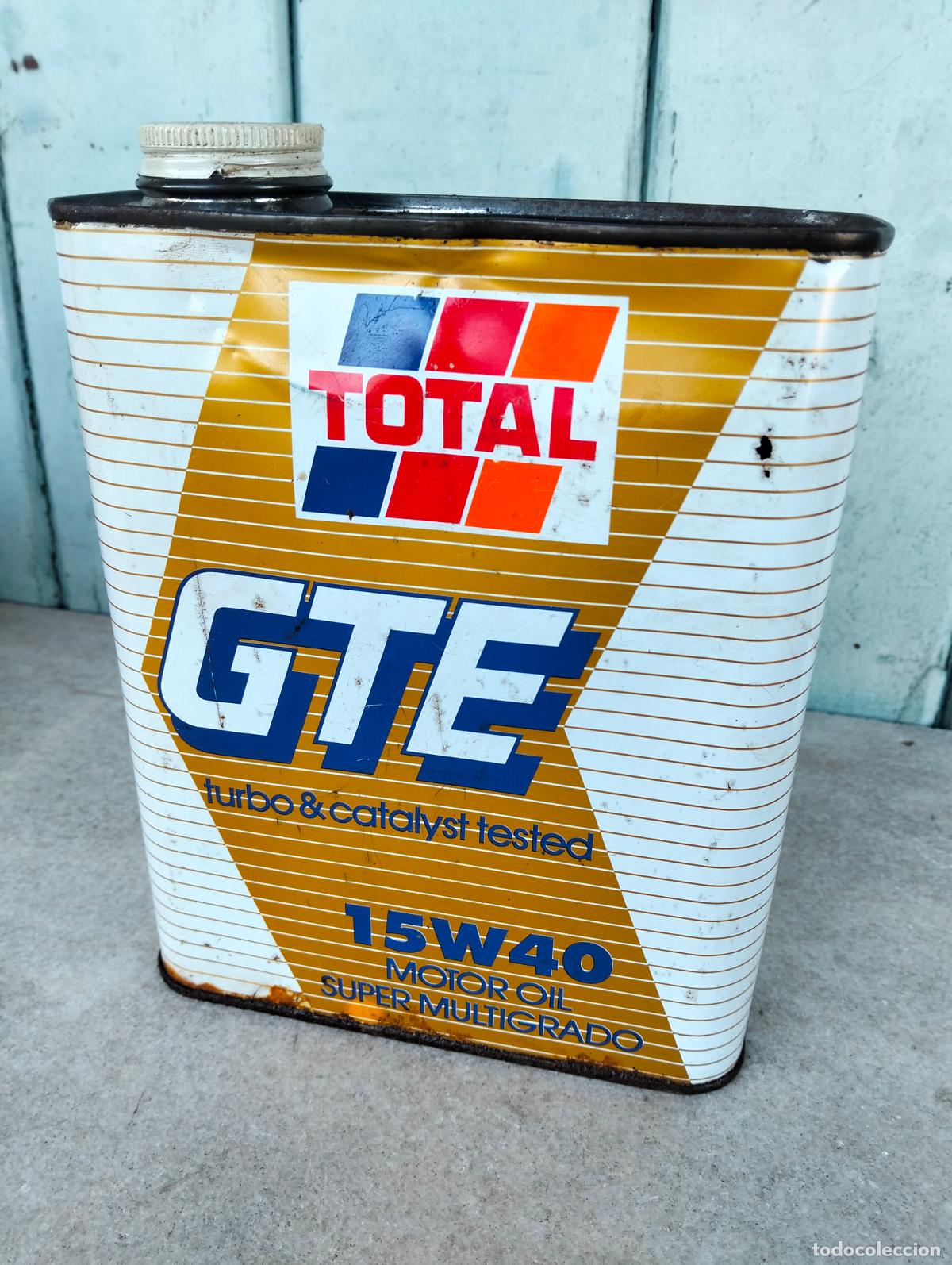 Boxes and metal boxes: Antigua lata de gasolina de la marca Total GTE 15W 40 motor oil super multigrado a&ntilde;os 60-70