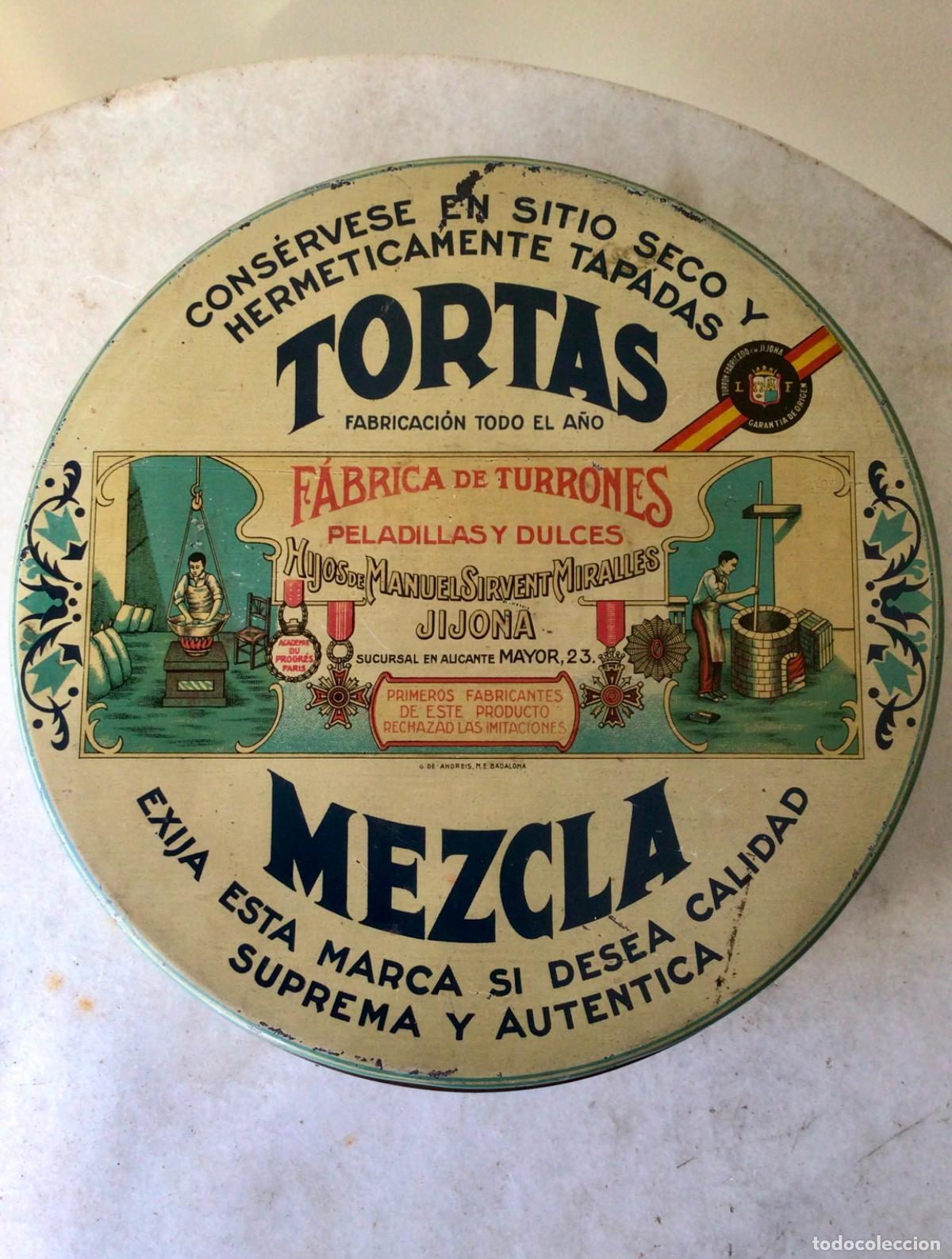 Cajas y cajitas met&aacute;licas: ANTIGUA CAJA DE LATA LITOGRAFIADA A&Ntilde;OS 30 , TORTAS DE JIJONA - ALICANTE
