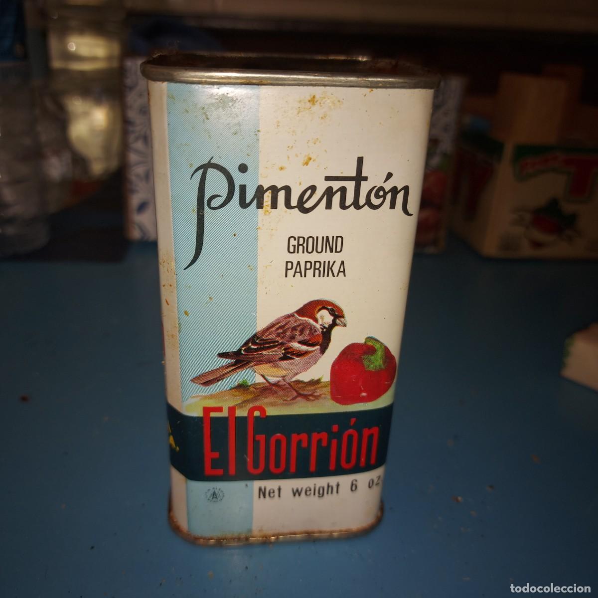 Cajas y cajitas met&aacute;licas: LATA DE PIMENTON MARCA EL GORRION, DECADA DE 1960