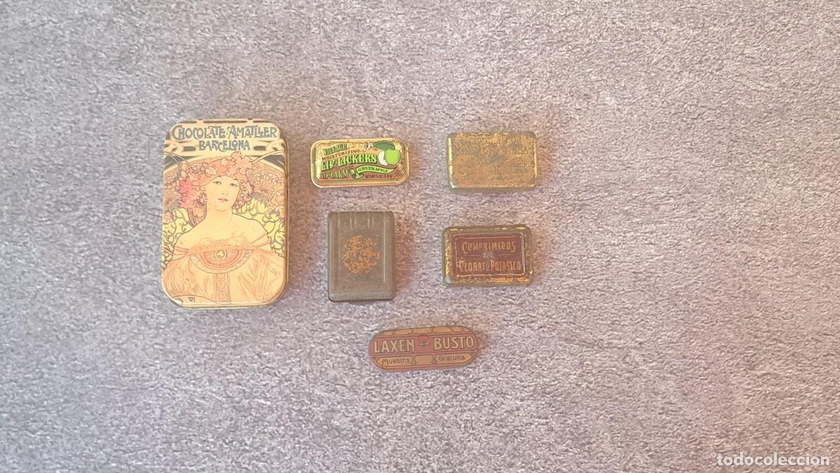 Boxes and metal boxes: LOTE de 6 CAJAS, CAJITAS METALICAS: CHOCOLATE AMATLLER, LAXEN- BUSTO, CERILLAS, entre otras.