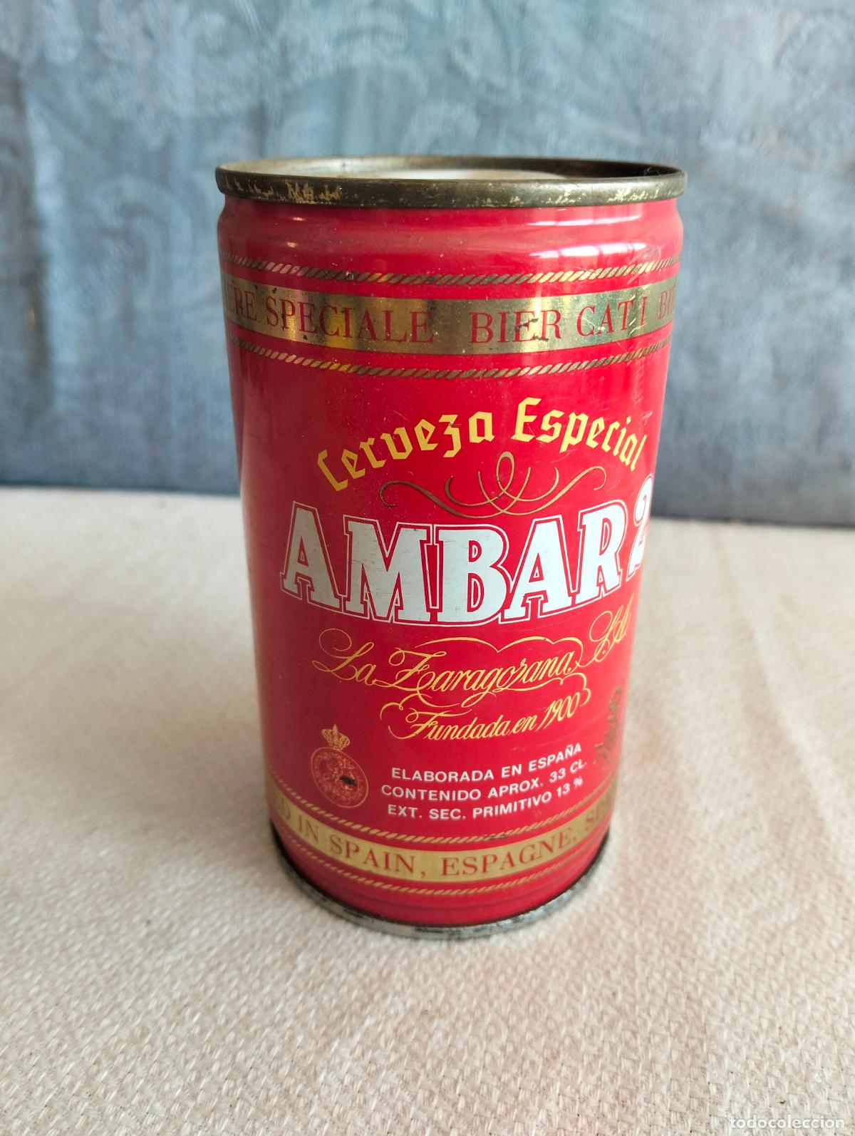 Cajas y cajitas met&aacute;licas: Lata forma de cerveza marca Ambar 2 la Zaragozana S.A. saca puntas de los a&ntilde;os 70