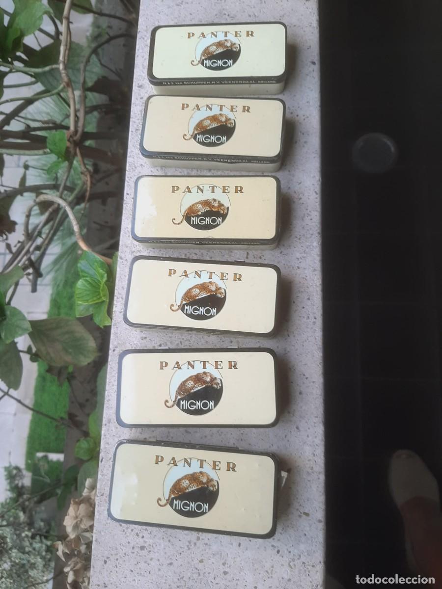 Casse e cassette metalliche: Lote de 6 latas de tabaco Panter Mignon, Holanda
